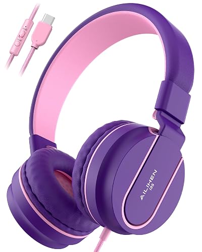 AILIHEN USB C Headphones with Mic for Kids, 85dB&93dB Volume Limited, Foldable for Travel & Storage, Comfortable for School, Homework and Family Use