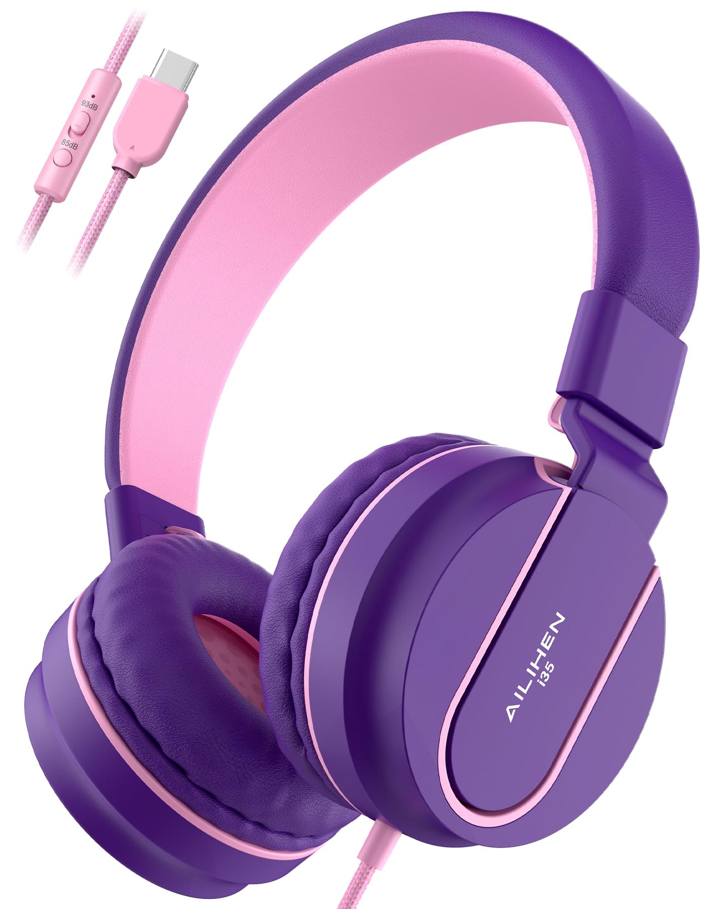 AILIHEN USB C Headphones with Mic for Kids, 85dB&93dB Volume Limited, Foldable for Travel & Storage, Comfortable for School, Homework and Family Use