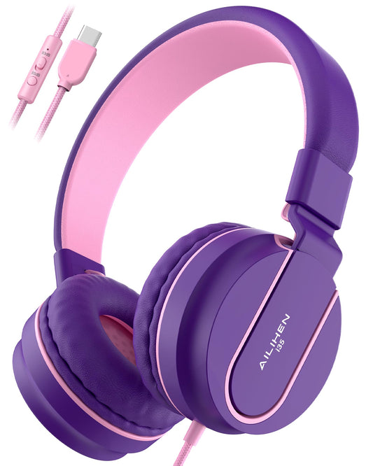 AILIHEN USB C Headphones with Mic for Kids, 85dB&93dB Volume Limited, Foldable for Travel & Storage, Comfortable for School, Homework and Family Use