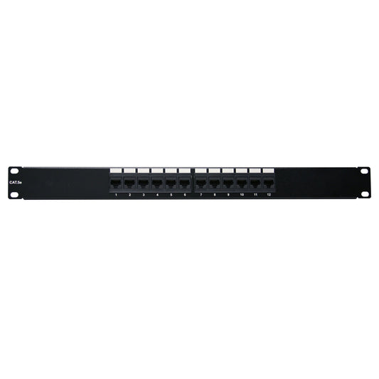 CableWholesale 12 Port Cat5e Patch Panel, 19" Horizontal Rackmount Cat5e Patch Panel, 1U Wall Mount Panel, RJ45 Ethernet 110 Type, 568A/568B