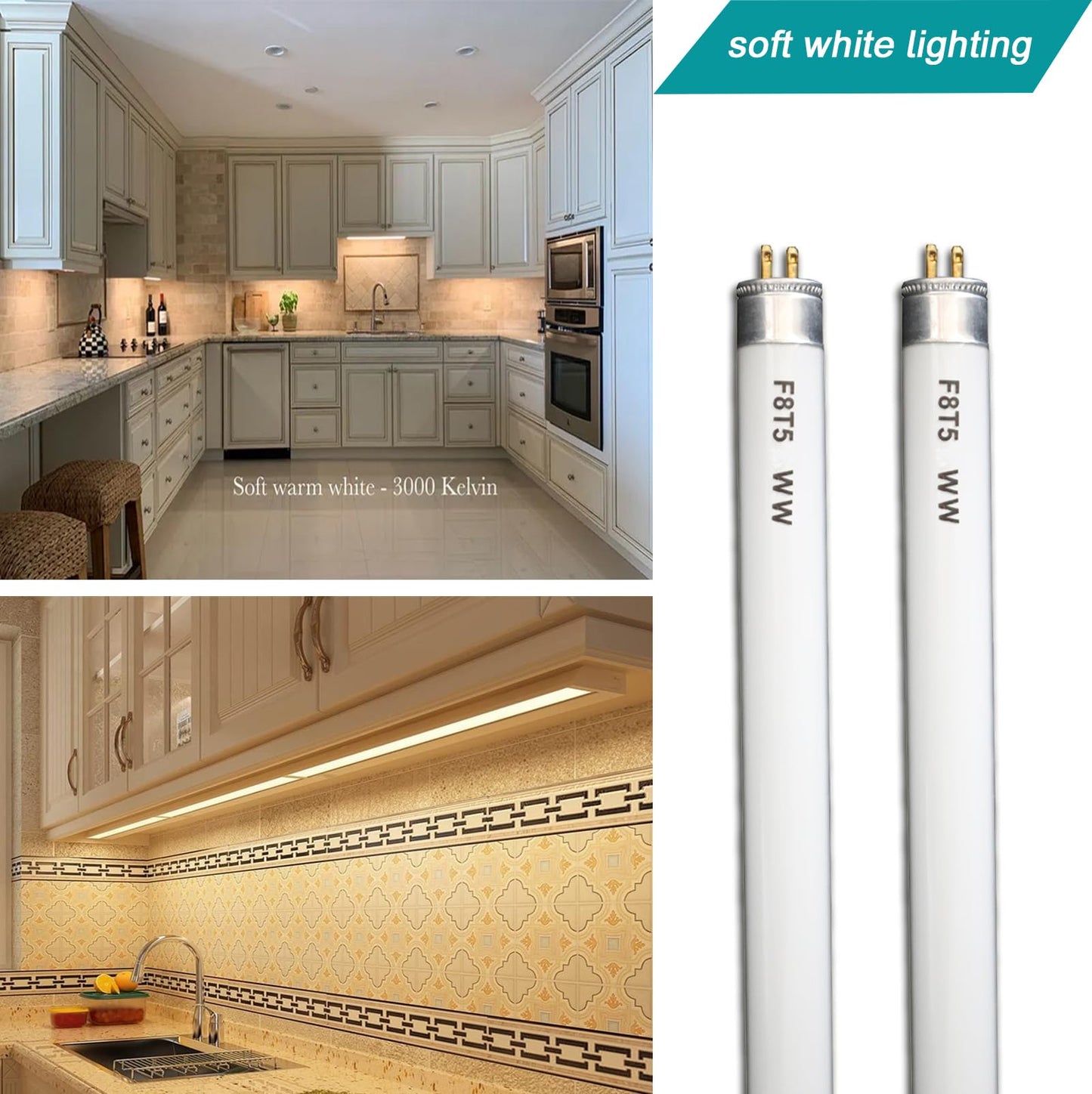 Accway (6 Pack) F8T5/WW 12’’ Linear Fluorescent Light Bulb, 8W Warm White T5 Tube, 3000K Soft White Lamp, G5 mini Bi Pins Base Replacement for Under