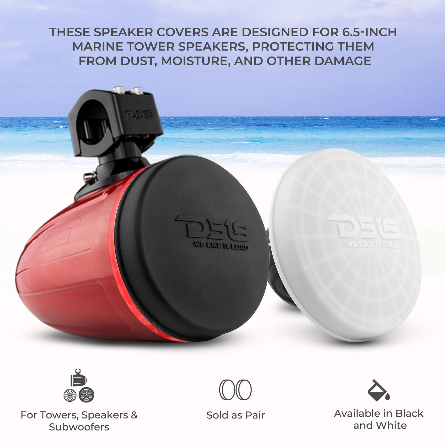 DS18 Hydro CS-6/BK 6.5" Silicone Marine Speaker Cover - Water, Dust and UV Rays Protection - Compatible with Tower Speakers - Great Durability