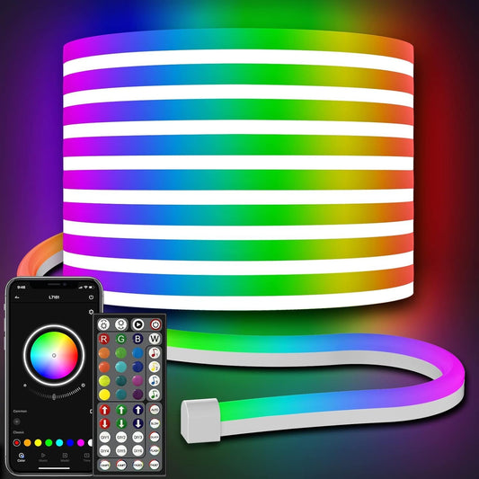 32.8Ft Neon Rope Lights,Flexible Led Rope Lights Control with App/Remote,Multiple Modes RopeLights,IP65 Outdoor RGB Led Neon Lights NonWater