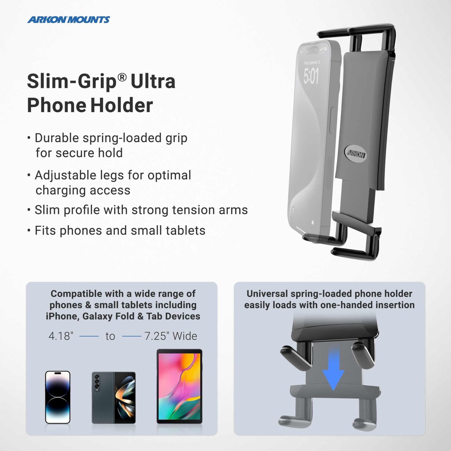 ARKON Mounts Slim-Grip Ultra Car Cup Phone Holder, Adjustable Mount Shaft, Expandable Cup Holder, Compatible with iPhone, Galaxy, Pixel and More
