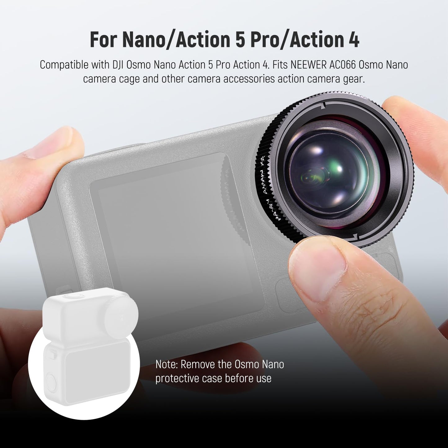 NEEWER Macro Lens Compatible with DJI Osmo Nano/Action 5 Pro/Action 4, 2X Magnification, 2 Elements in 1 Group, 3-4cm Focal Distance, Close Up