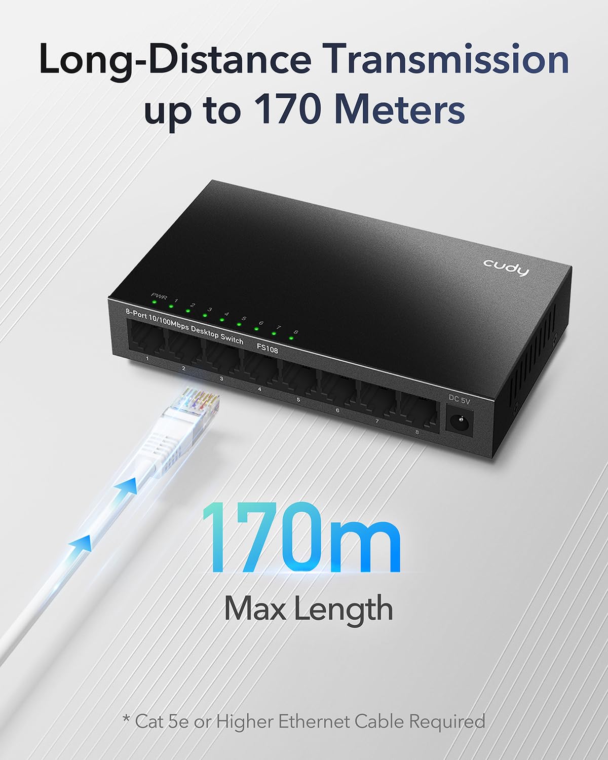 Cudy GS108 8 Port Gigabit Unmanaged Ethernet Network Switch , Ethernet Splitter Plug & Play Fanless Metal Design Shielded Ports Traffic Optimization