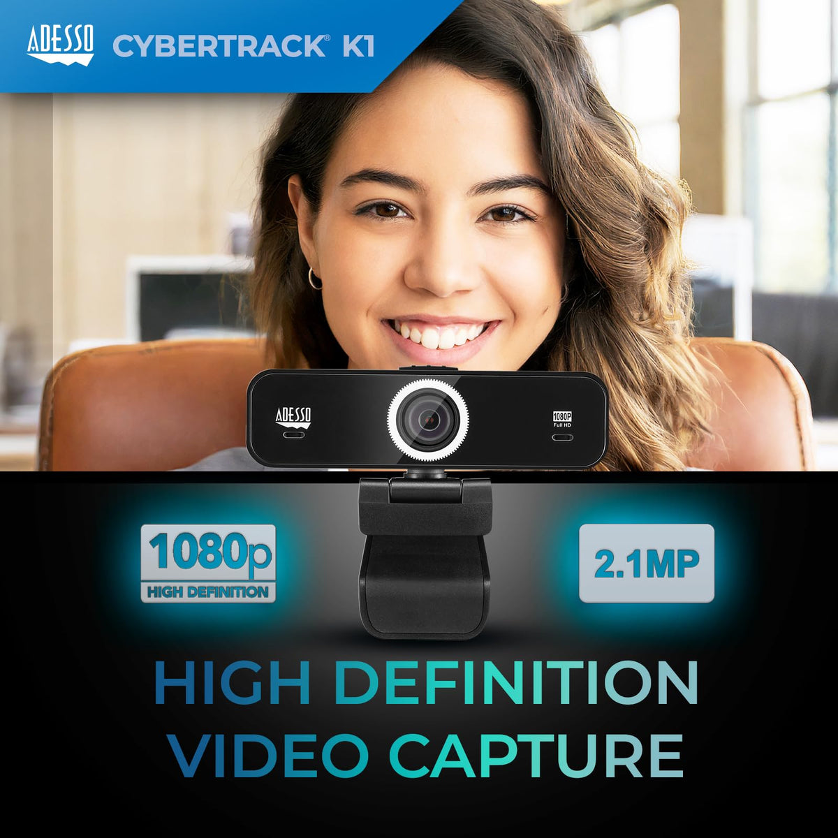 Adesso CyberTrack K1 1080P Full HD Fixed Focus USB Webcam
