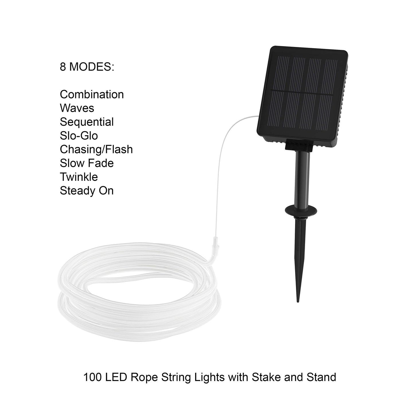 Outdoor Solar Rope Light- Solar Powered Cable String 100 LED Lights with 8 Modes for Patio, Backyard, Garden, Events by Pure Garden (Cool White)