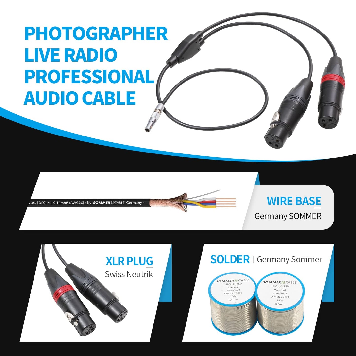 LANZYKU Dual XLR 3 Pin Female to 5 Pin Male Audio Input Cable for RED V-Raptor RED V-Raptor XL Arri Alexa Mini ZCAM -15 inches
