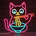 LMHSE Ramen Cat Neon Sign for Wall Decor, Cute Cat Neon Sign Ramen LED Signs for Wall Art Decor Restaurant Home Bar Kitchen Dining Bedroom Art Decor