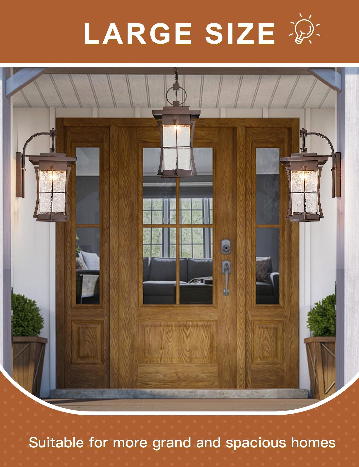 EERU 18" H Extra Large Porch Sconce Oil Rubbed Bronze Large Exterior Wall Lantern Deep Brown Outside House Lamps Waterproof Mission Outdoor Lighting
