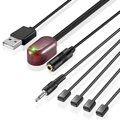 URWOOW IR Repeater Hidden Infrared Remote Extender System 1 Receiver 4 Emitters Control Kit USB Adapter for Amplifier Cable Box Satellite TV Receiver