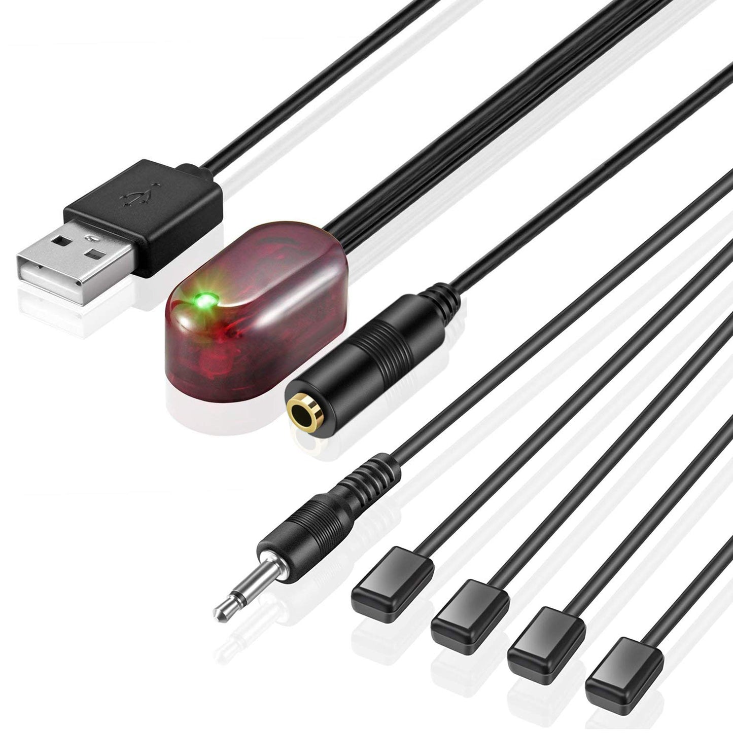URWOOW IR Repeater Hidden Infrared Remote Extender System 1 Receiver 4 Emitters Control Kit USB Adapter for Amplifier Cable Box Satellite TV Receiver