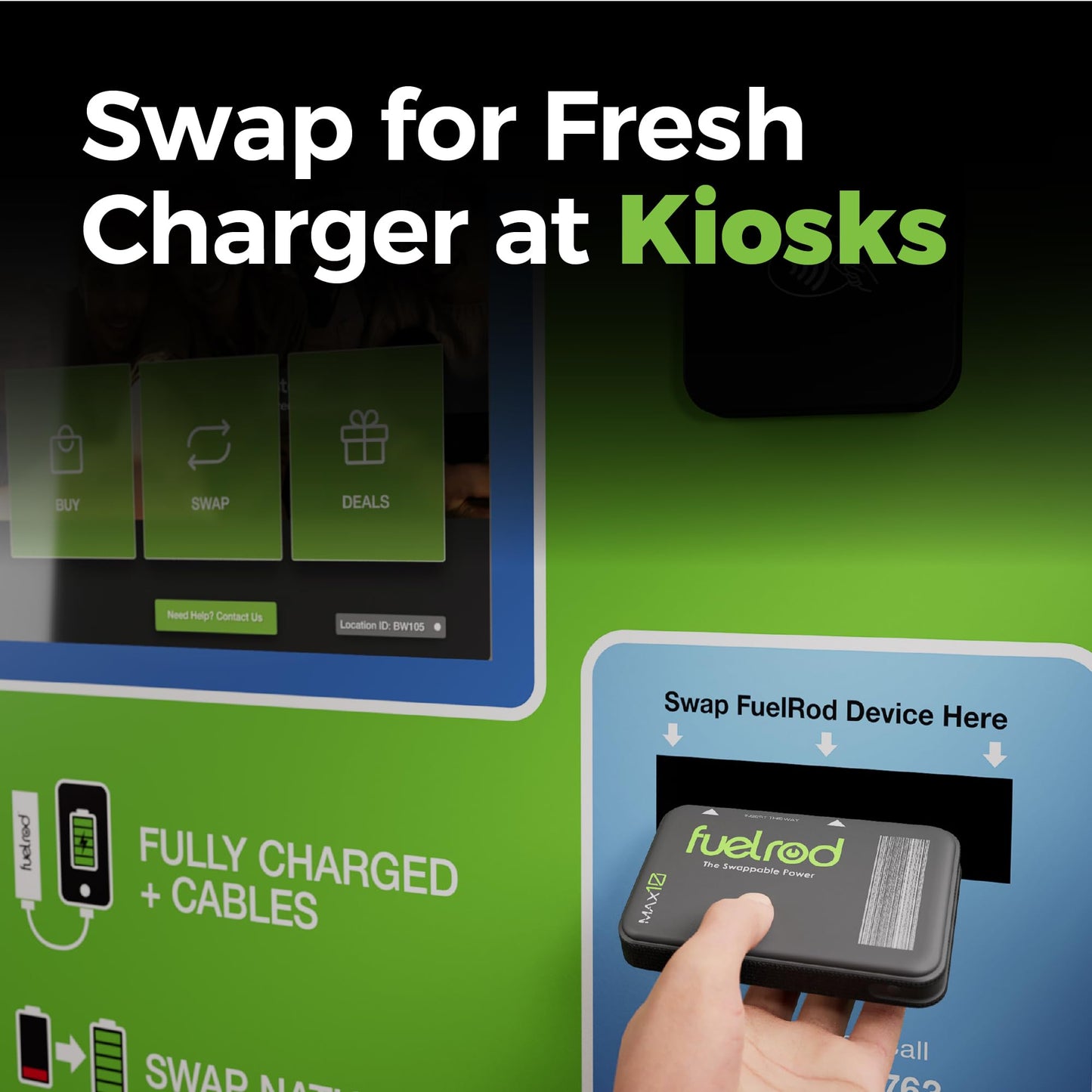 FuelRod MAX10 - High Capacity Portable Charger, Swappable Power, Wireless Charging, USB-C, 10,000mAh