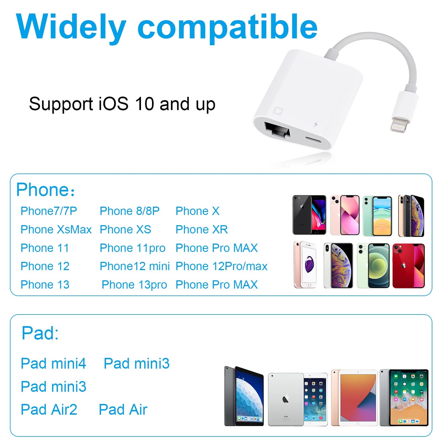 RJ45 Ethernet Adapter for lPhone[Compatible with Apple MFi Certified],10/100Mbps,Support iOS 15, Ethernet Adapter with Charge Port