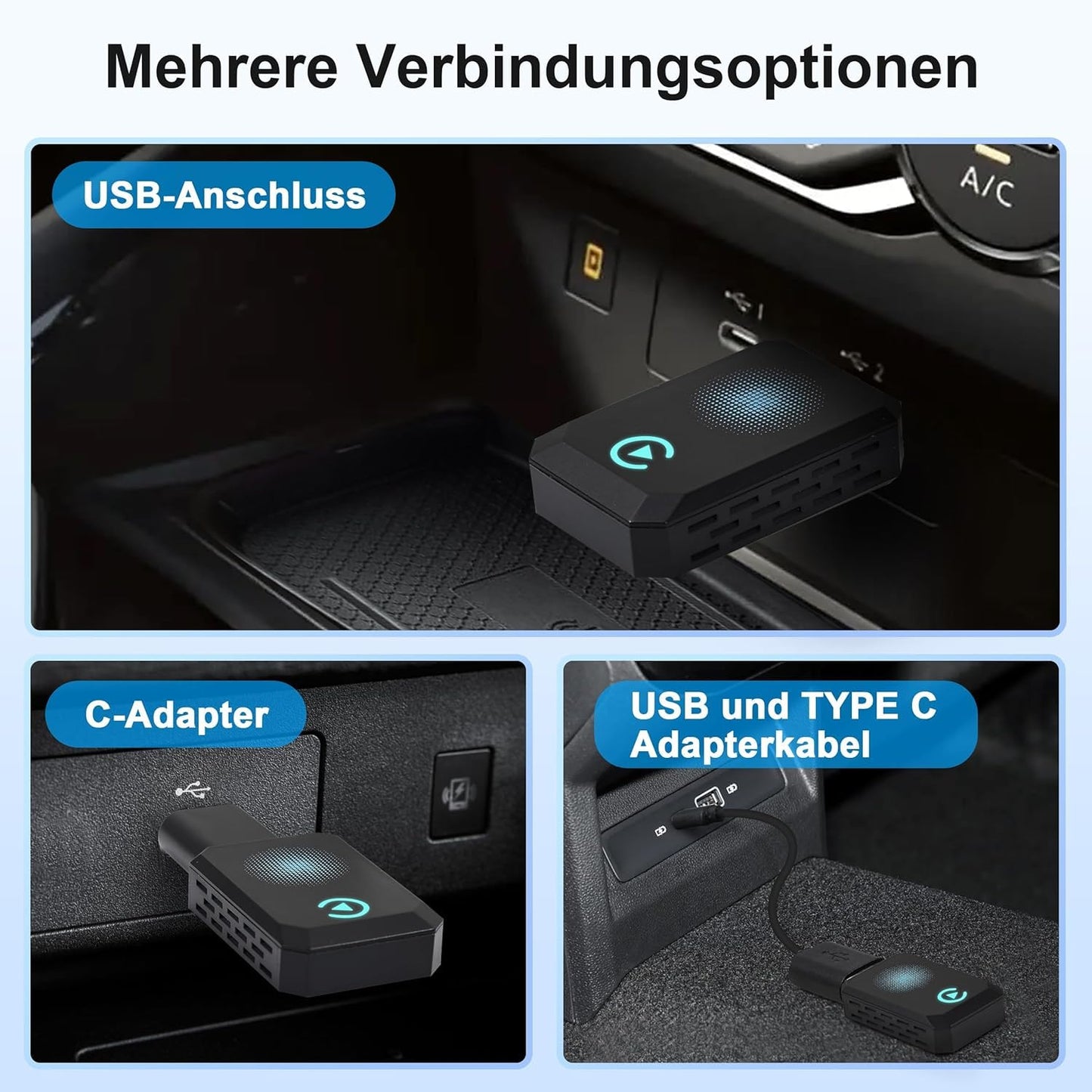 CAENEEDER Wireless Carplay Adapter, Convert Wired to Wireless CarPlay, Compatible with CarPlay, Plug and Play, Type-C/USB, Suitable for 800+ Vehicles