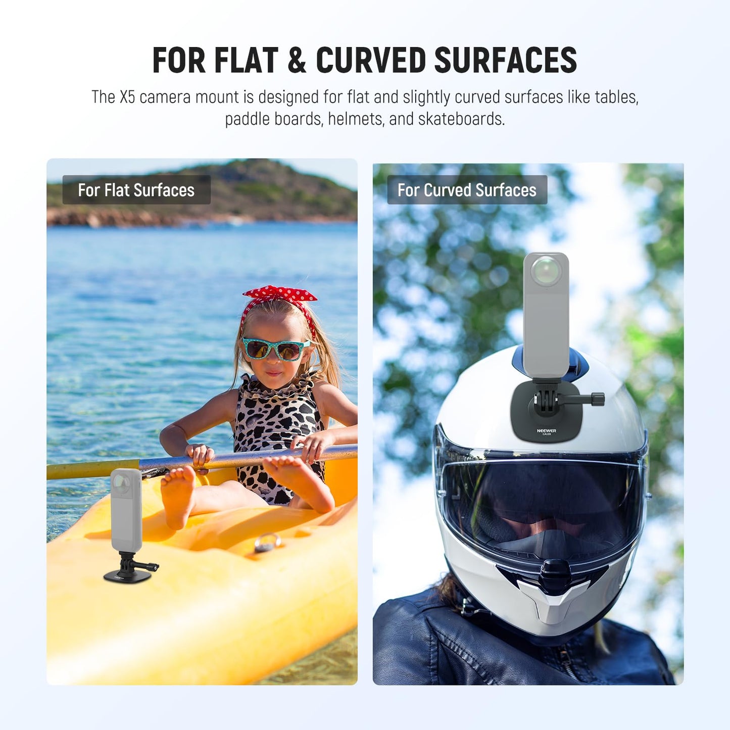 NEEWER Adhesive Mount Compatible with Insta 360 GoPro DJI AKASO Action Camera, 180° Tilt Flexible Car Helmet Holder Base Adapter for POV Video