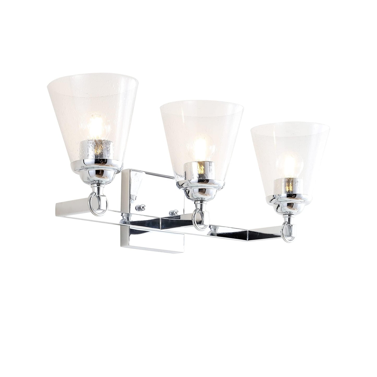 JONATHAN Y 21" Chrome Marion 3-Light Vanity Light Wall Sconce for Bathroom Decor, Clear Seeded Glass Shade, Reversible Hardwired Lamp for Mirror