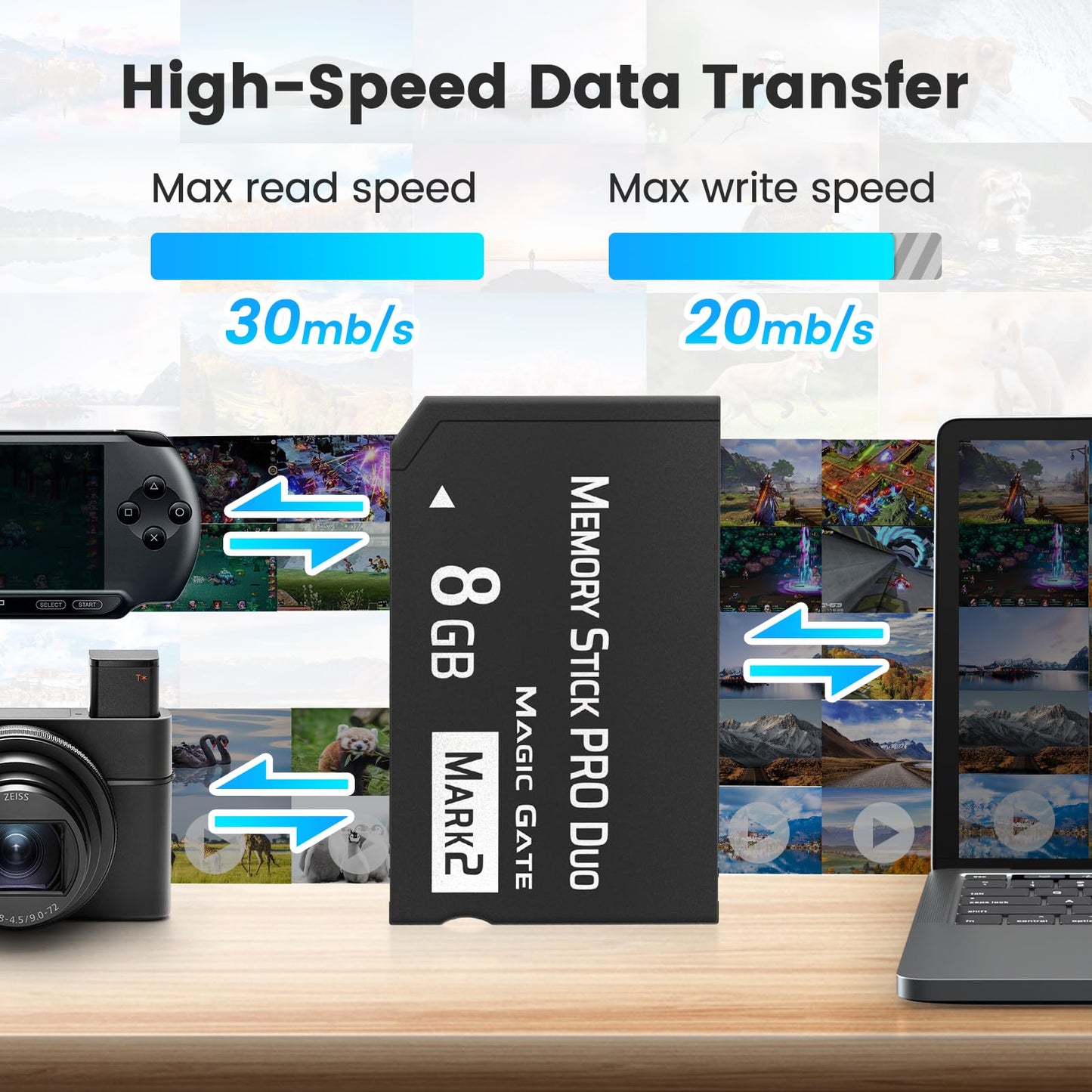 Original 8GB Memory Stick Pro Duo MARK2, High-Speed Memory Stick Duo Compatible with PSP1000 2000 3000 and Works for Cybershot DSC Camera Memory Stick