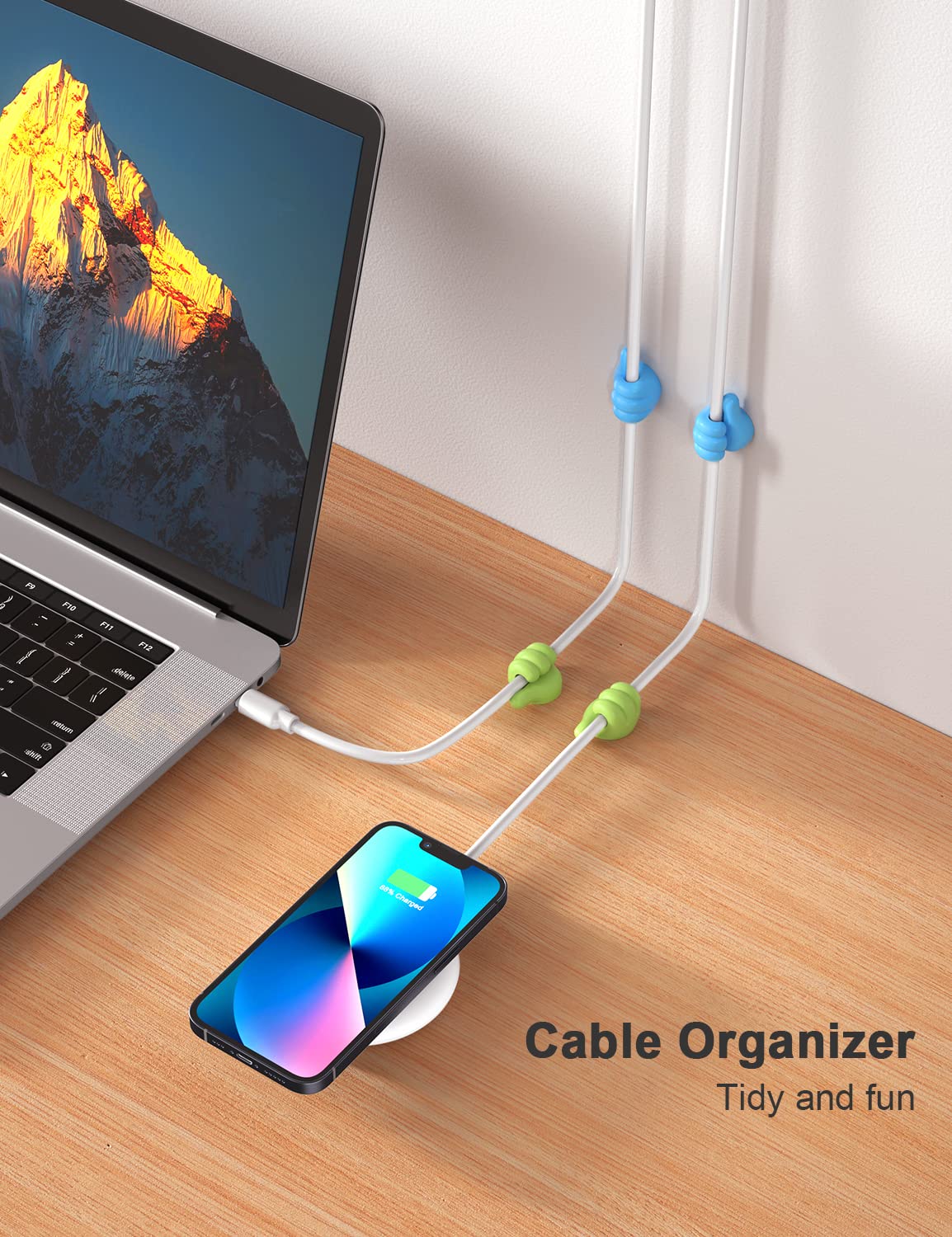 iToleeve 12Pcs Cable Clips, Fun Cord Holders, Silicone Thumb Wall Hooks, Cord Organizer for Desk Wall Car Nightstand, Cord Clips, Wire Holders, Phone