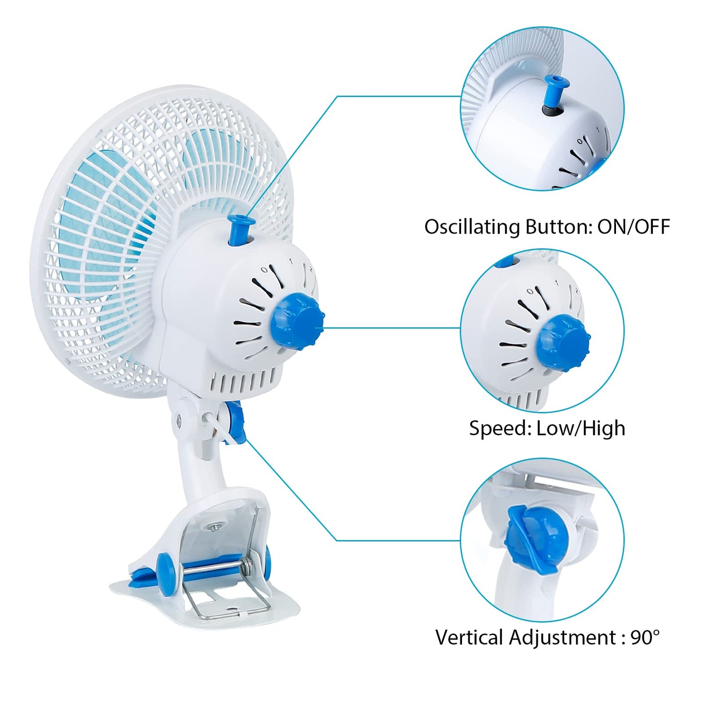 8-Inch Clip on Fan, 2 Speed Convertible Desk Fan with Strong Clamp, Tilting and Shaking with Strong Airflow, Quite, Powerful Clip Fa n on Bed and Desk
