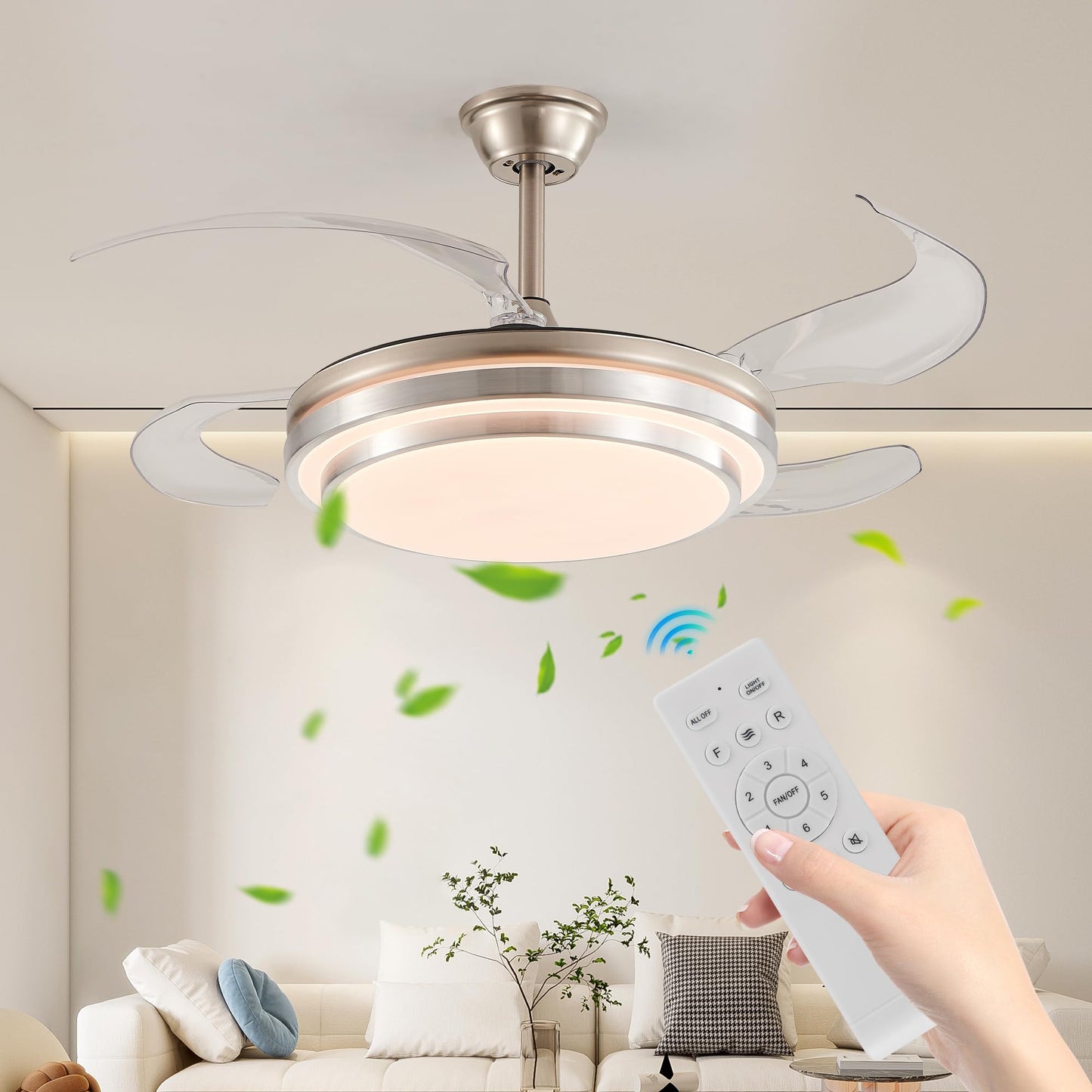 YIHANTLZ Smart Ceiling Fan Light with Remote, 36W LED 3 Color Temperatures(3000K-6000K), 6-Speed Quiet Reversible Blades for Bedroom, Wi-Fi Control