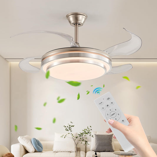 YIHANTLZ Smart Ceiling Fan Light with Remote, 36W LED 3 Color Temperatures(3000K-6000K), 6-Speed Quiet Reversible Blades for Bedroom, Wi-Fi Control