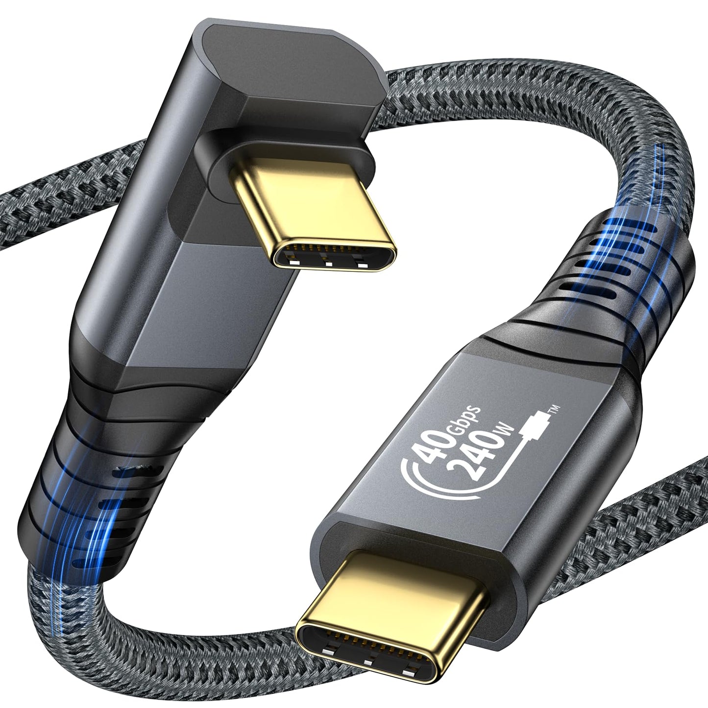240W USB C to USB C Cable,90 Degree USB4/Thunderbolt 4 Fast Charging Cable, 40Gbps Data Transfer, 8K@60Hz Video Output, Compatible with iPhone