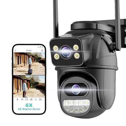 Security Camera Outdoor 2.4G WiFi PTZ Outdoor Camera Dual Lens Home Security Cameras Linkage 360°View 4MP Plug-in Cable Two-Way Talk,AI