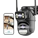 Security Camera Outdoor 2.4G WiFi PTZ Outdoor Camera Dual Lens Home Security Cameras Linkage 360°View 4MP Plug-in Cable Two-Way Talk,AI