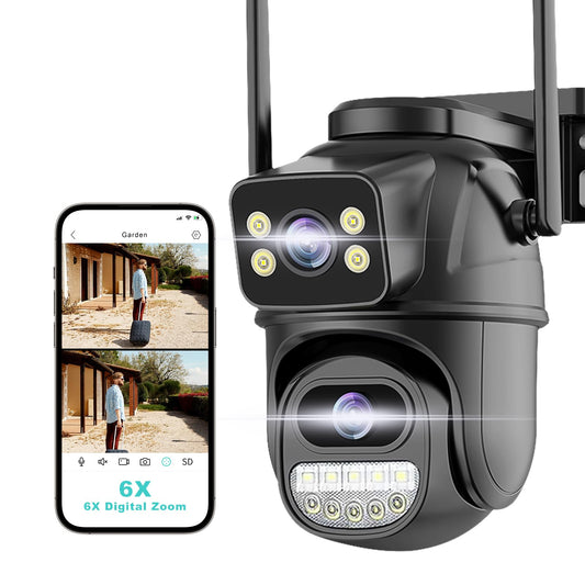 Security Camera Outdoor 2.4G WiFi PTZ Outdoor Camera Dual Lens Home Security Cameras Linkage 360°View 4MP Plug-in Cable Two-Way Talk,AI