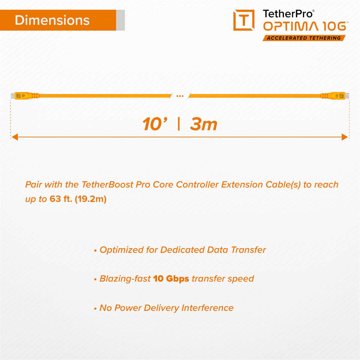 Tether Tools TetherPro Optima 10G USB-C Exclusive Data Transfer Cable