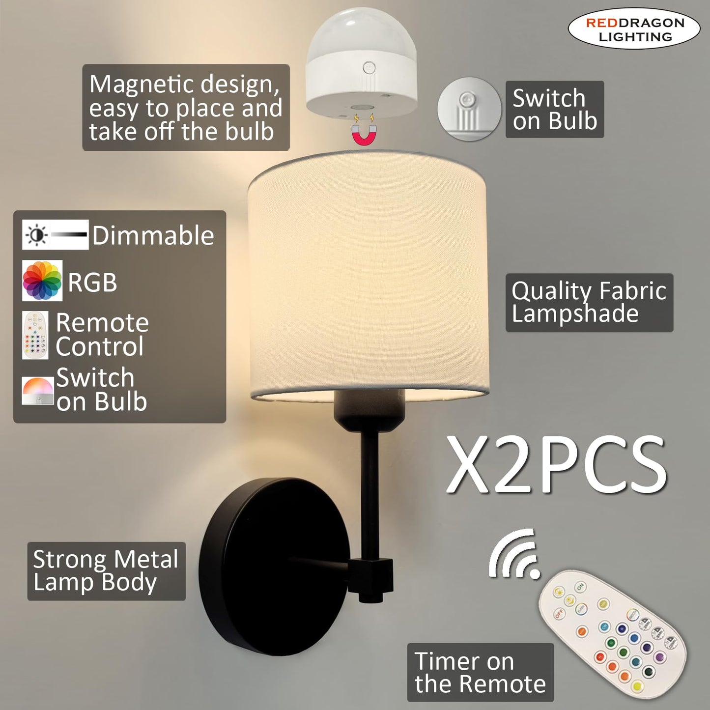 No Drill Peel and Stick Cordless Rechargeable Wall Sconces Battery Operated, Set of 2 Easy Install No Wiring Adhesive Wall Lights Home Decor Sconces