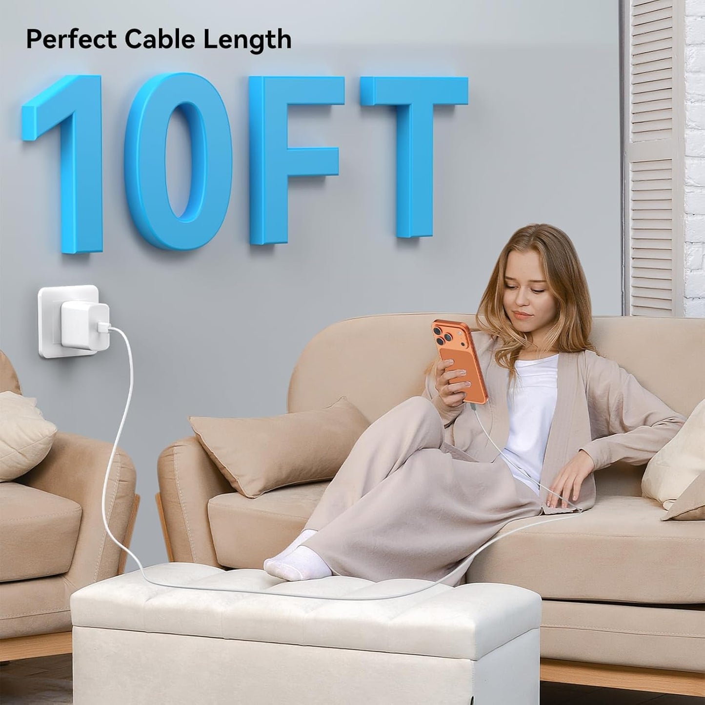 iPhone 17 16 15 Charger 40W Super Fast Charging USB C Charger Block iPhone 17 16 15 Air Pro Max Charger with 6FT &10FT Type C Charger Cable for Apple