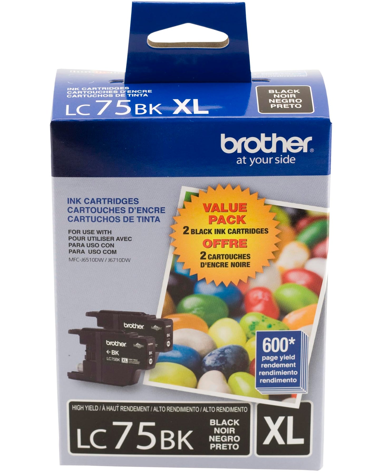 Brother Printer LC752PKS 2 Pack of LC-75BK Cartridges Ink - Retail Packaging, Black