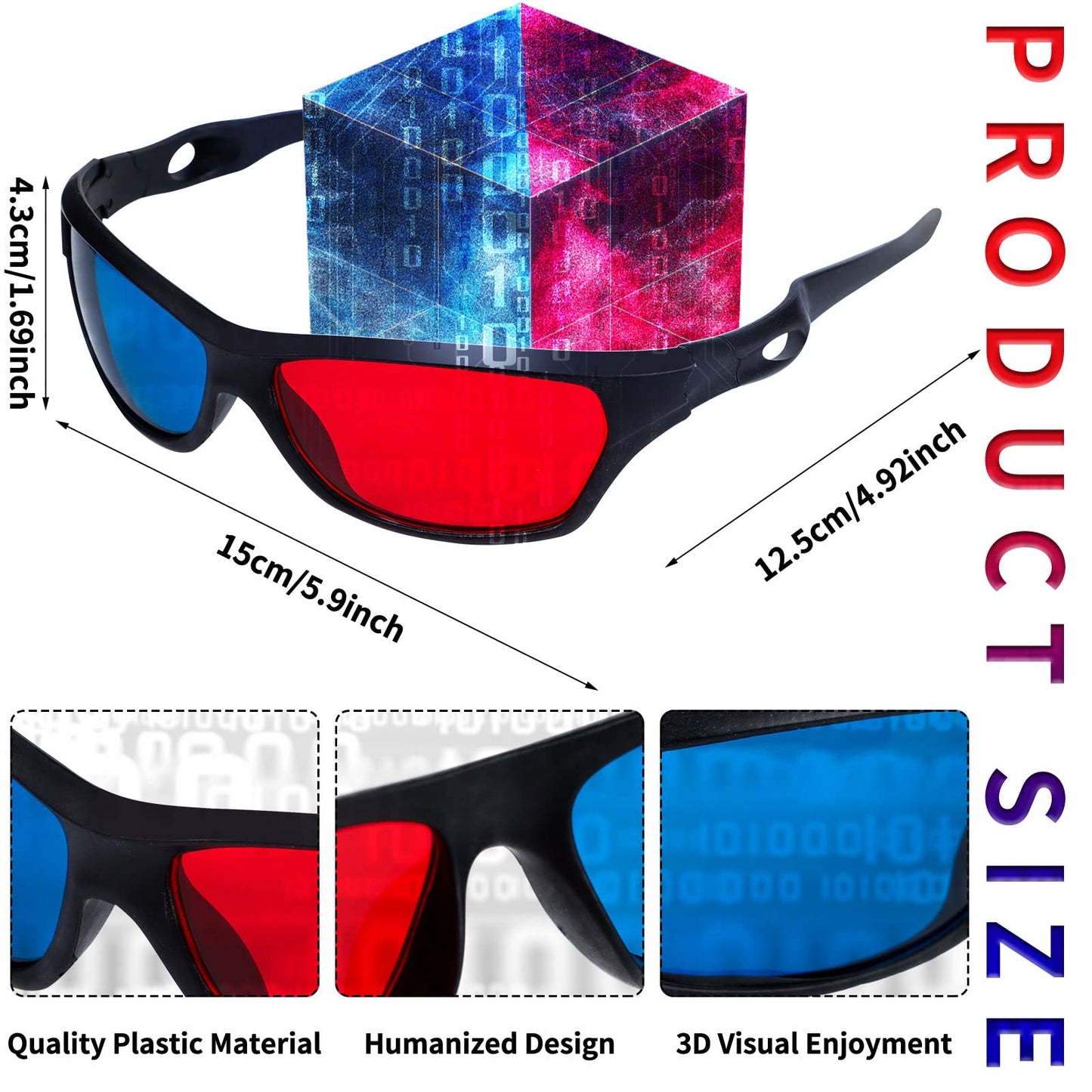 craftshou 4 Pack Red Blue 3D Glasses,3D Movie Game Glasses Viewing Glasses for Cyan Anaglyph Style Home Theater 3D Moives Games TV