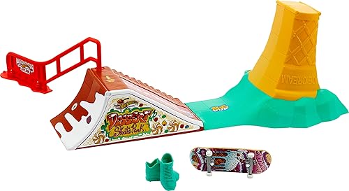 Hot Wheels Skate Fingerboard Playset with 1 Exclusive Finger Skateboard & Pair of Removable Skate Shoes, Dessert-Themed with Built-in Storage