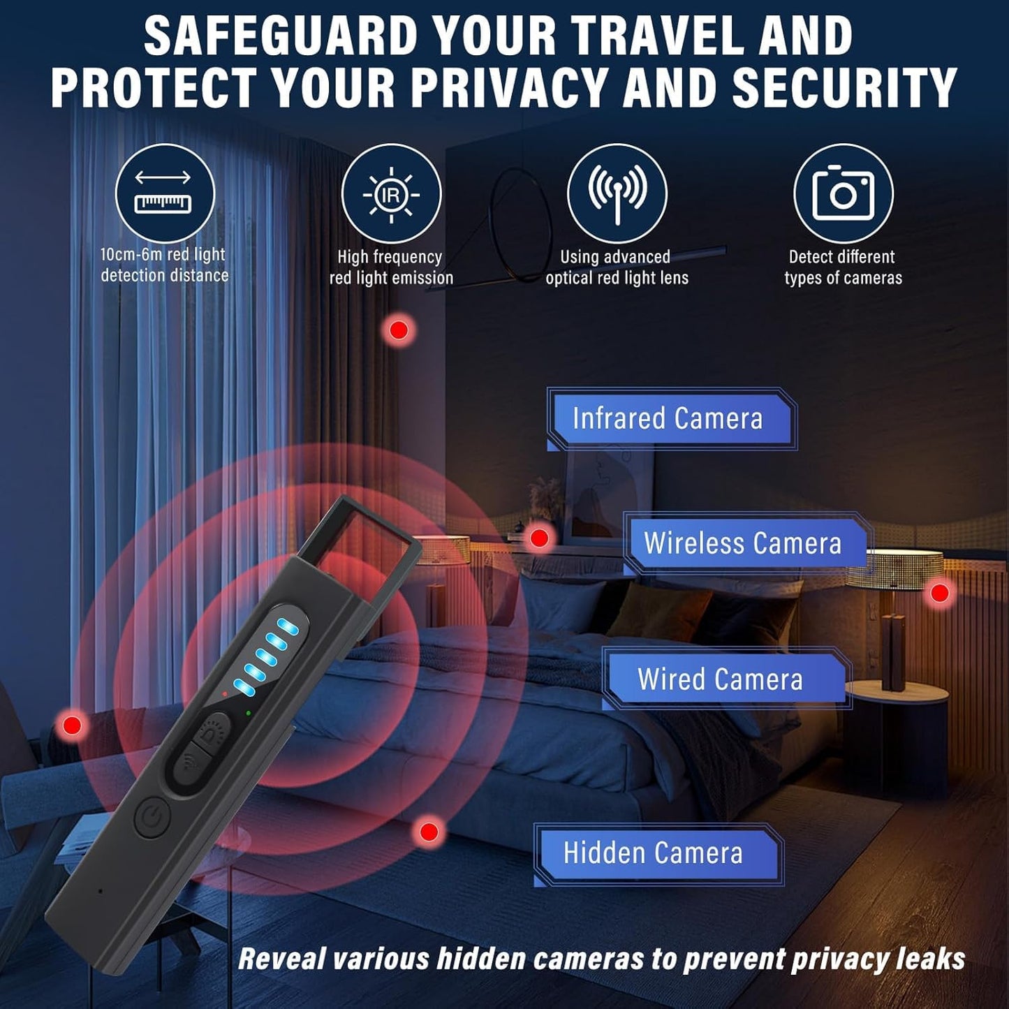 Hidden Camera Detectors, Anti Spy RF Signal Scanner, Bug Detector, 6 Levels Sensitivity 4 Modes, 36H Work, for Hotels, Home, Office, Protect Your
