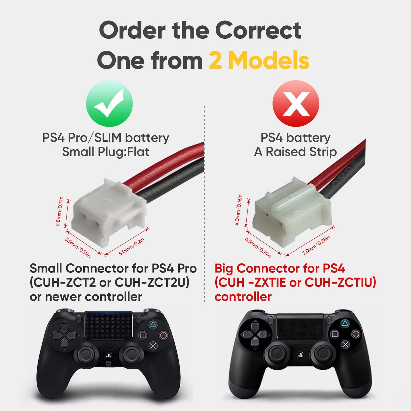 BEBAT 2pcs PS4 Controller Battery,2500mAh Replacement for PS4 Pro Slim Controller 2016 (or Newer) CUH-ZCT2 or CUH-ZCT2U with Tool Kits,NOT Compatible