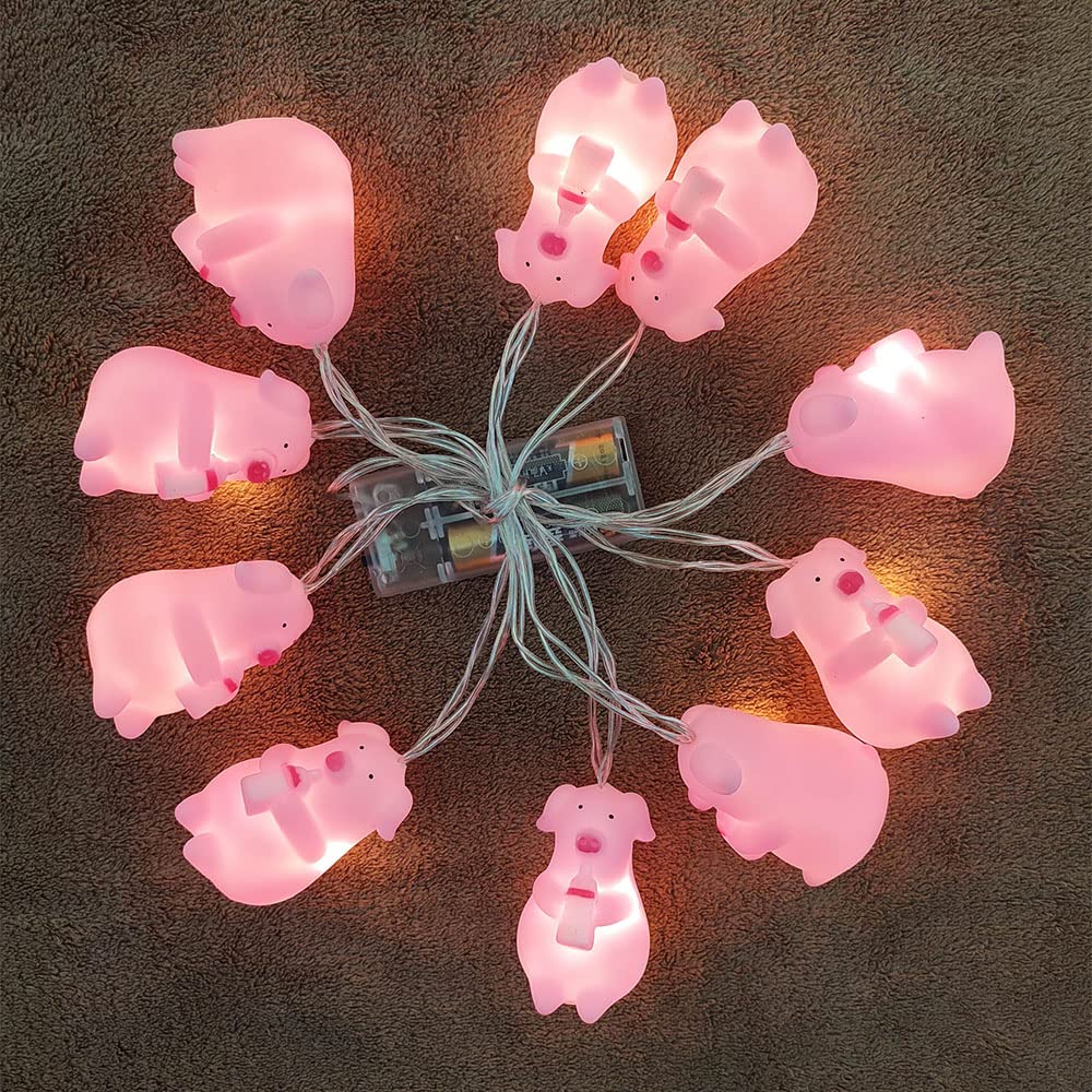 Penfly 10LEDs Decorative Animal Shape Night Mood Light Romantic Lamp for Home Indoor Bedroom Party Festival Kids Room Décor (Pig Style 1)