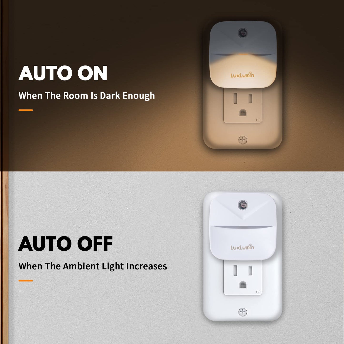 LuxLumin LED Night Lights Plug into Wall with Dusk-to-Dawn Sensor, Automatically Turn on and Off,Night Light for Kids,Bedroom,Bathroom,Stairs,Warm