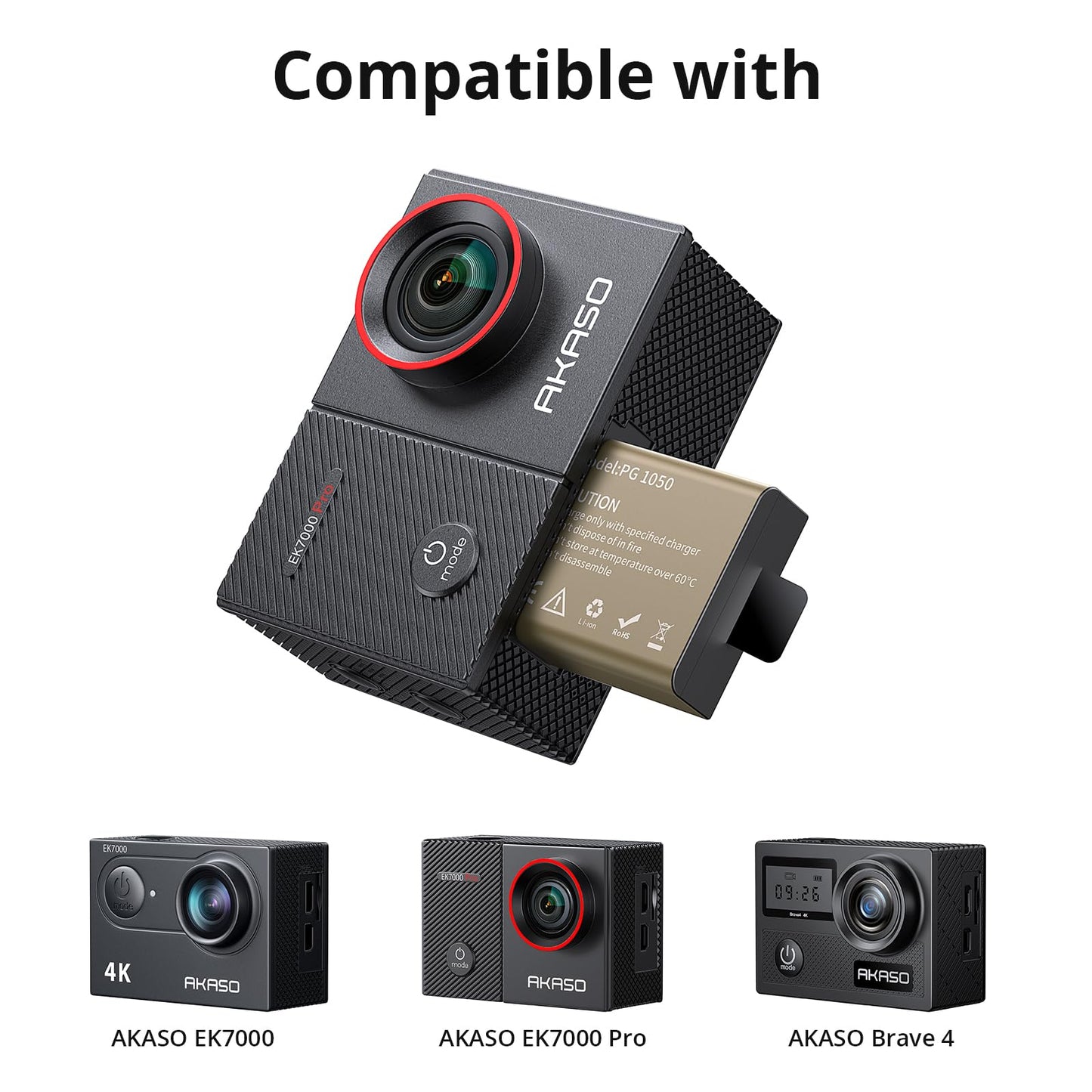 AKASO 3 x 1050mAh Rechargeable Action Camera Battery with 3-Channel Charger Compatible EK7000/Brave 4/EK7000 Pro Data Transfer with Micro SD Storage
