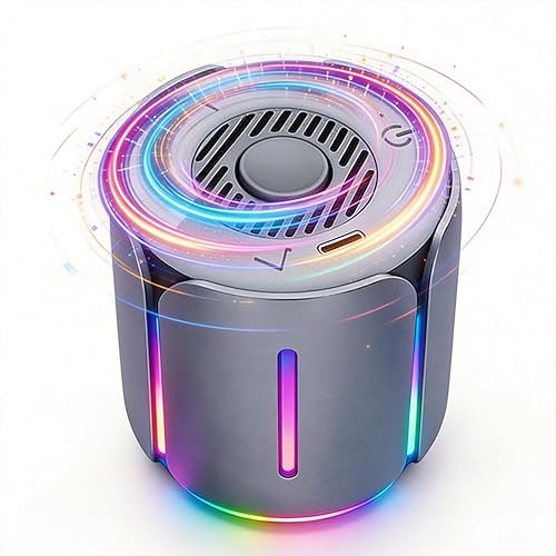 Interactive Spinning Bluetooth Speaker with RGB Light - Metal Fingertip Gyro Desk Gadget, Portable LED Night Light Speaker, USB-C Rechargeable Mini