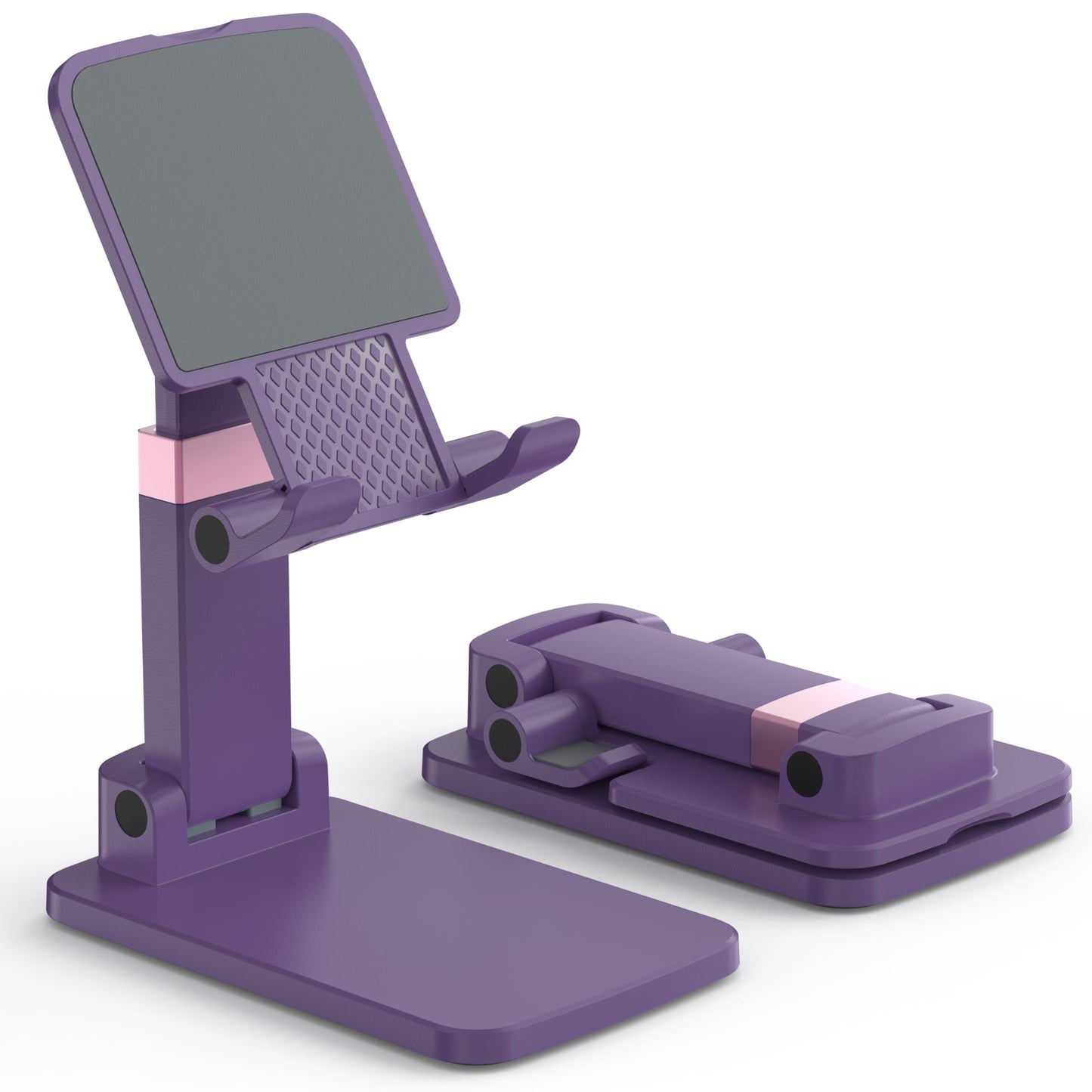 HZZADZXW Cell Phone Stand for Desk, Adjustable Height & Angle Phone Holder, Foldable Portable Stand with Anti-Slip Silicone Pad, Compatible