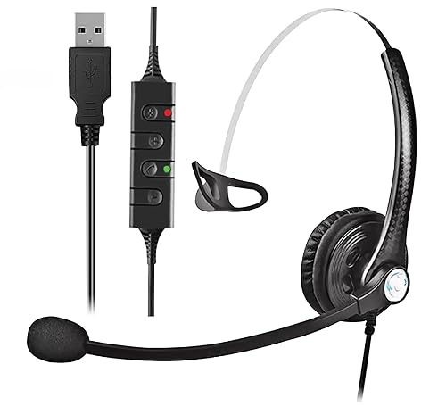 WirelessFinest USB Plug Hands-Free Call Center Noise Cancelling Corded Monaural Headset Headphone with Mic Mircrophone for Both Office PC VOIP