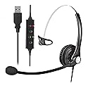 WirelessFinest USB Plug Hands-Free Call Center Noise Cancelling Corded Monaural Headset Headphone with Mic Mircrophone for Both Office PC VOIP