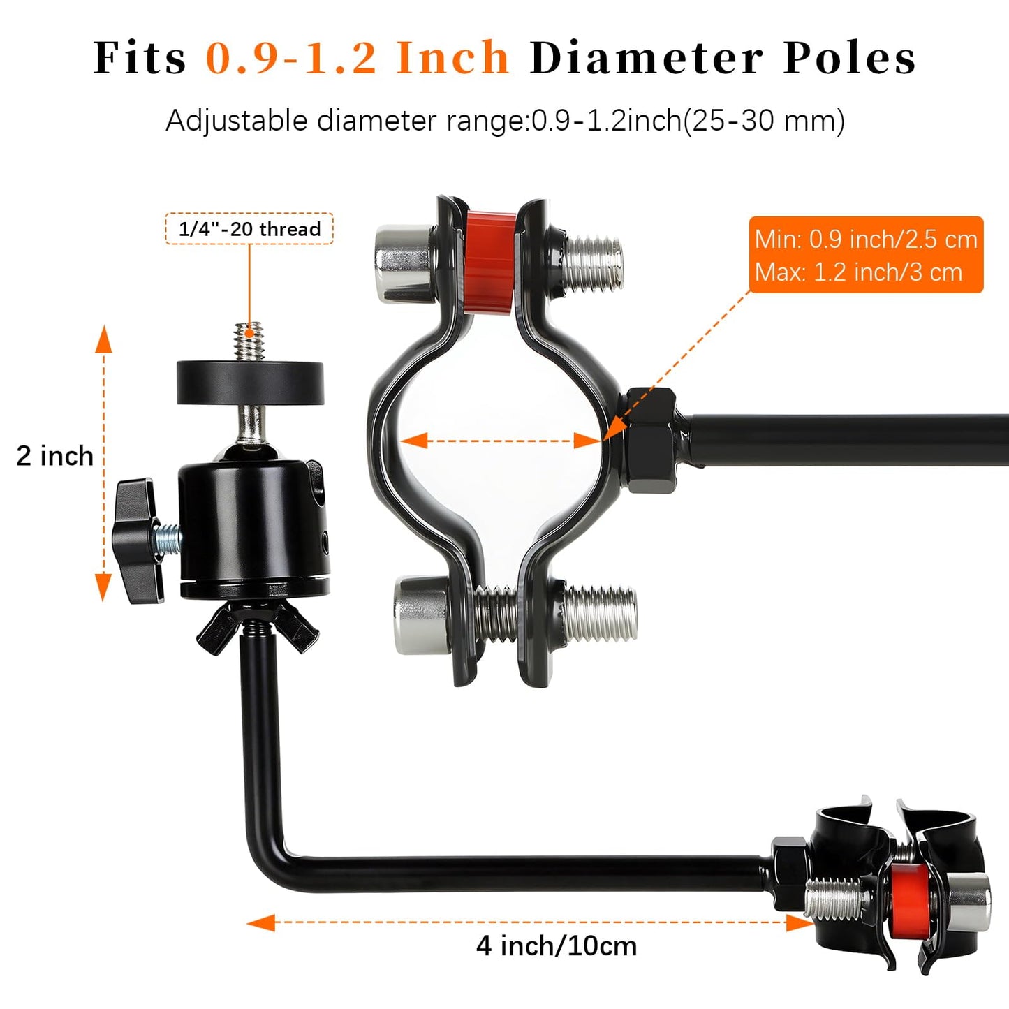 Side-Arm 1" to 1.2" Round Pole Mount for Trail Camera, Heavy-Duty Mounting Bracket with 1/4" Tripod Multi-Pivot for Hunting Cameras & Solar Panels
