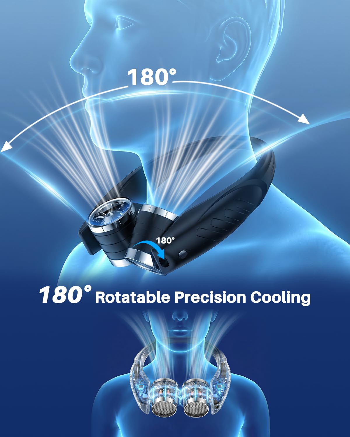 Ausic Portable Neck Fan, Personal Neck Fan with Dual High Speed Turbo Vents, 6000mAh Outdoor Cooling Fan Blow Cold Air, Wearable Rechargeable Travel