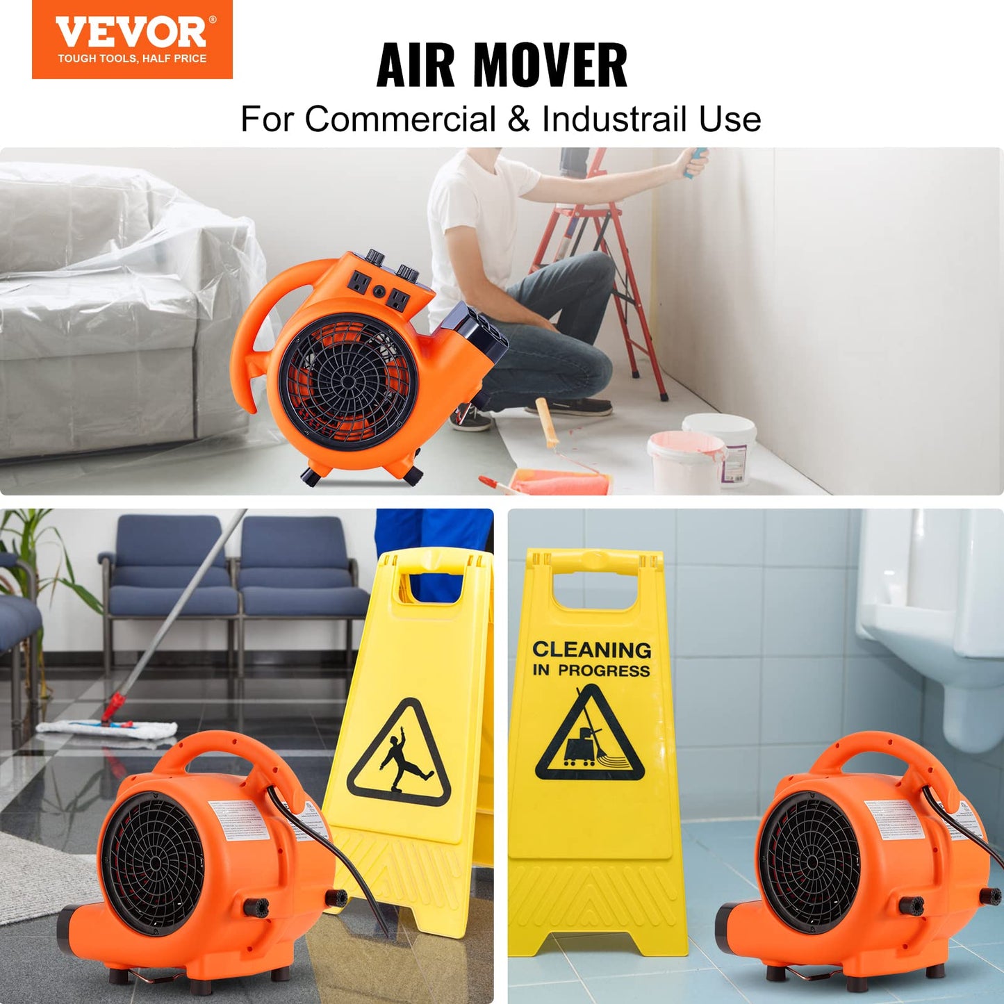 VEVOR Air Mover, 1/4 HP 1000 CFM Carpet Dryer for Cooling and Ventilating