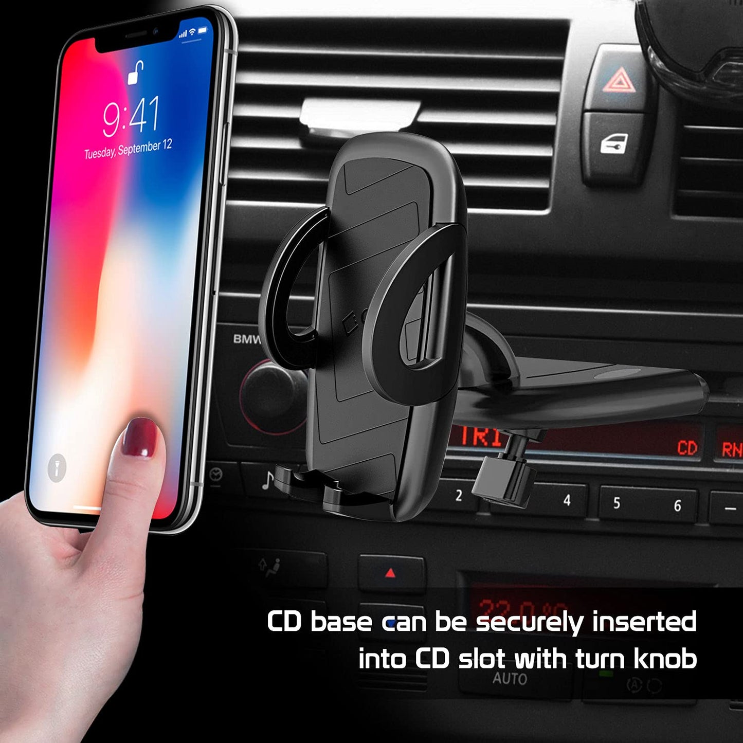 Cellet Universal CD Slot Phone Mount - 360° Rotating Car Phone Holder with Secure CD Slot Base & One-Touch Release, Compatible with Apple iPhones